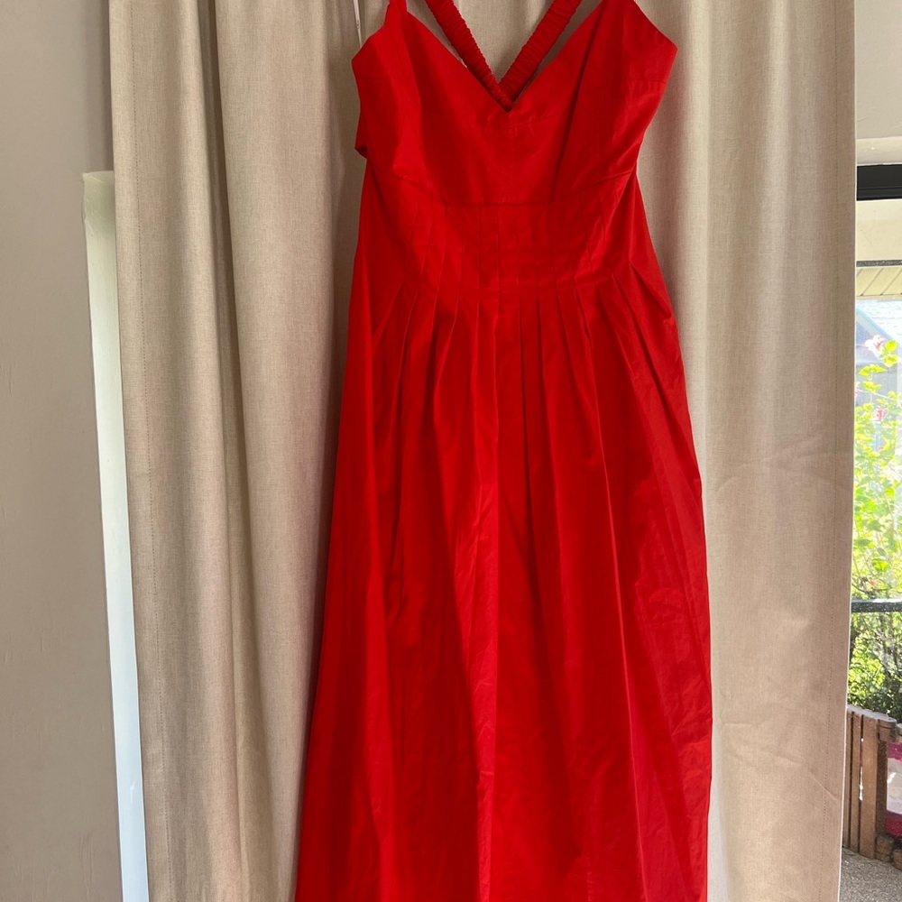 Lulus Strolling Sicily Red Pleated Backless Midi Dress With Pockets size XL - Picture 4 of 6
